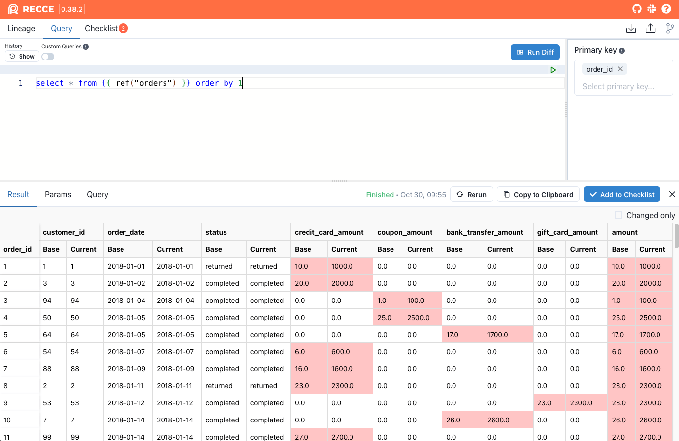 Recce Query Diff